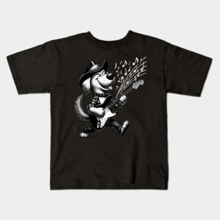 funny dog playing guitar dog love music Kids T-Shirt